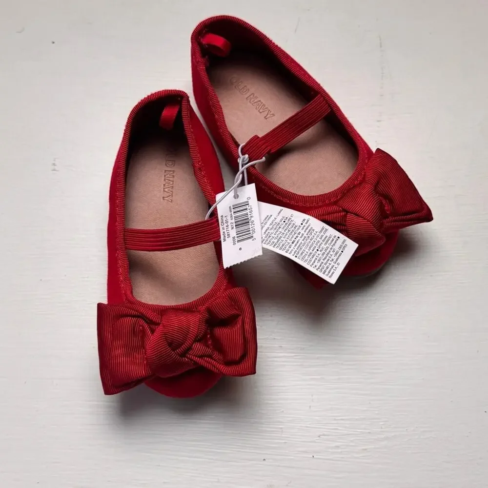 Old Navy Red  Bow Mary Jane  Kids Ballet Flats Sz 6 NWT